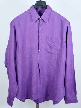 Ralph Lauren Purple Label sz L Shirt Linen Popover Monogram